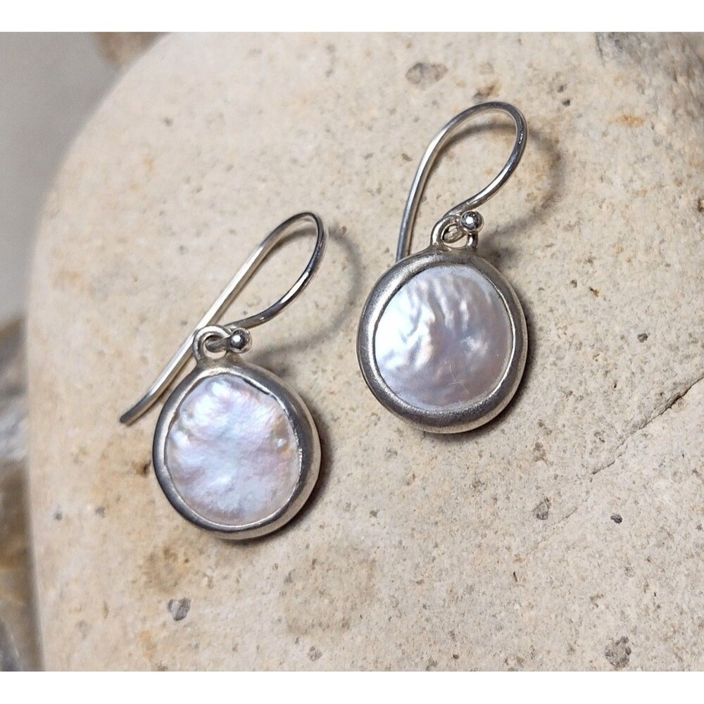 Baroque Pearl Bezel Sterling Silver Drop Dangle Earrings
